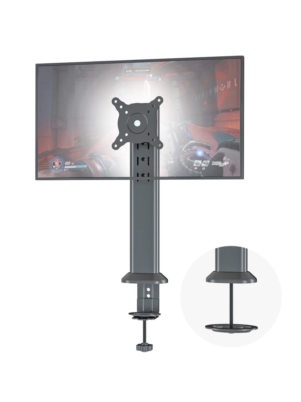 Black Metal Monitor Stand (No Drill) with Adjustable Height and Tilt